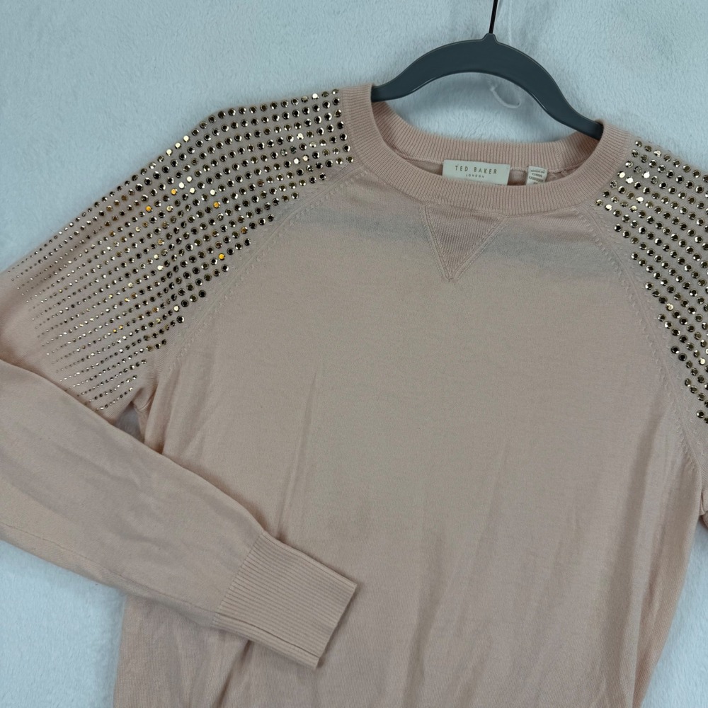 Ted Baker London Sweater Wool Silk Cashmere Gold Studded Shoulder Size 2 US 4/6